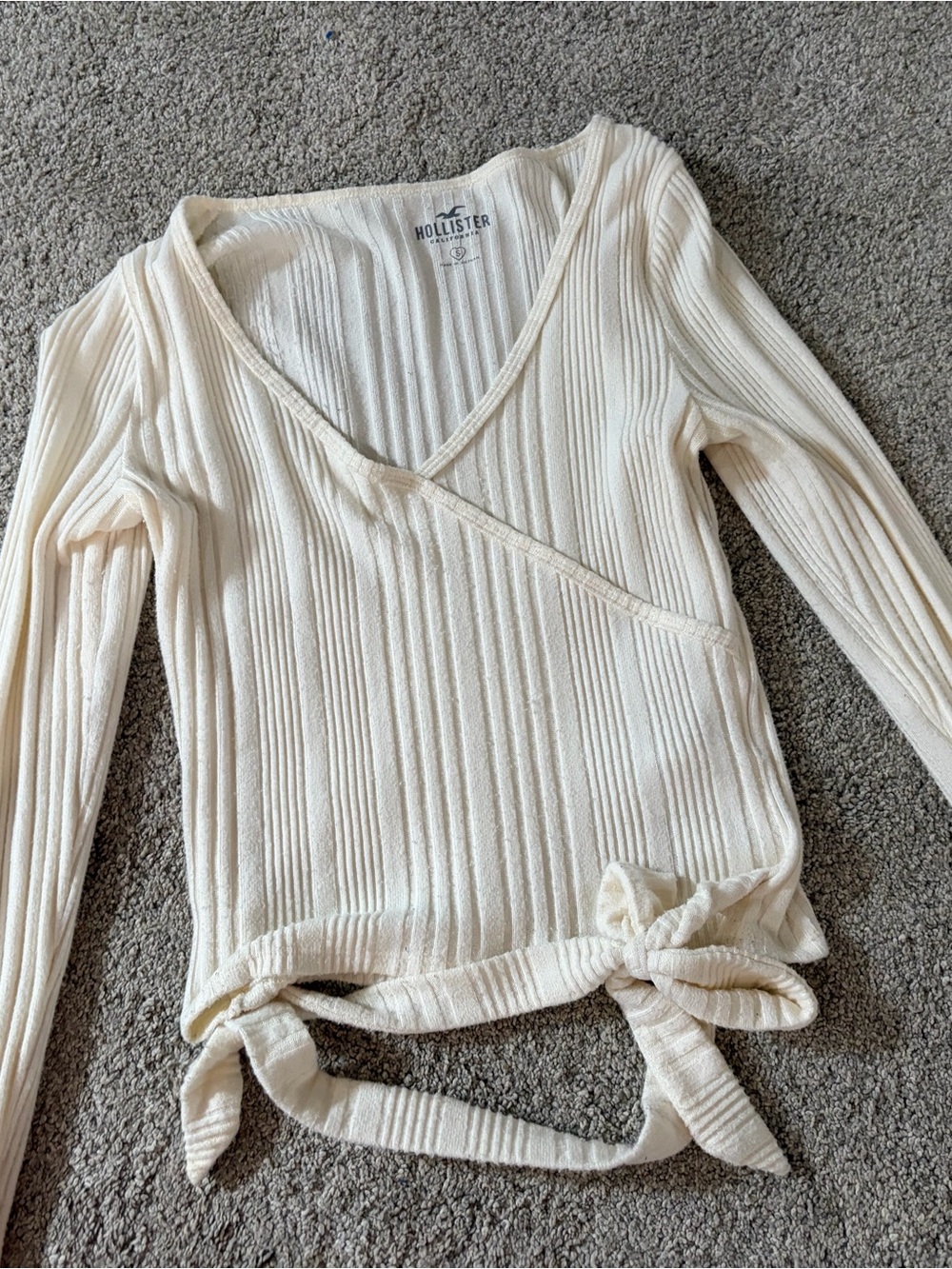 Hollister Cream Ribbed Wrap Tie Blouse